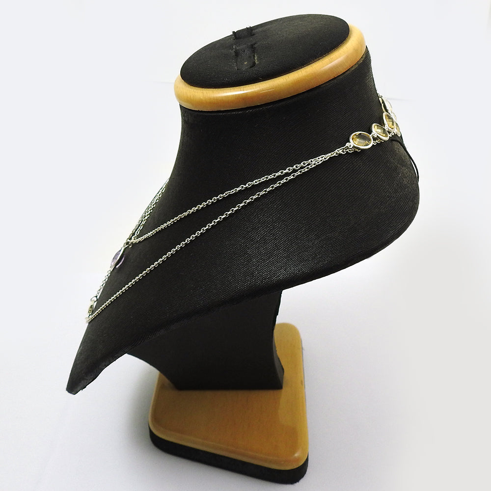 February Birth Pear Citrine Stone Cluster Anniversary Necklace Sterling Silver