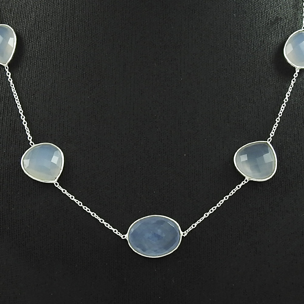 Gift For Her Natural Chalcedony Bezel Necklace 925 Sterling Silver Jewelry L4