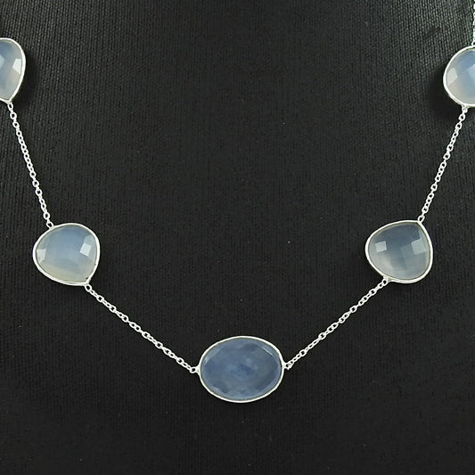 Gift For Her Natural Chalcedony Bezel Necklace 925 Sterling Silver Jewelry L4