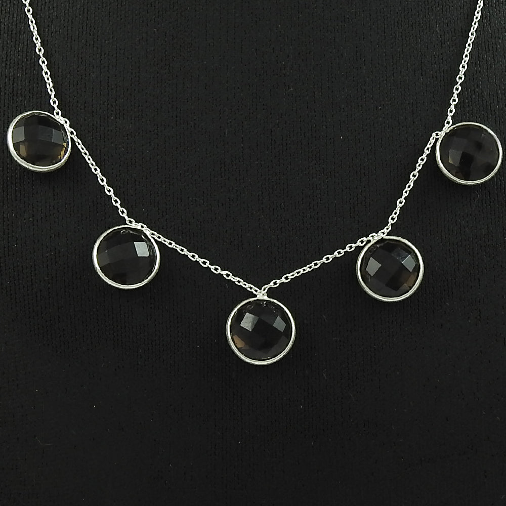 Gift For Her Bezel Necklace 925 Sterling Silver Natural Smoky Quartz Gemstones