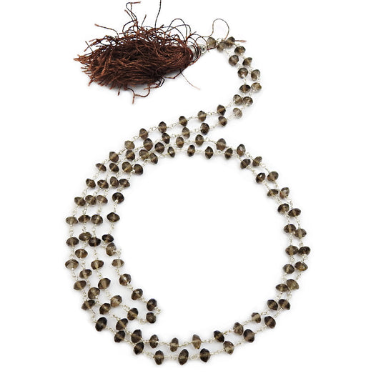 Round Smoky Quartz Stone Solid Sterling Silver Ethnic Boho Cluster Wife Necklace