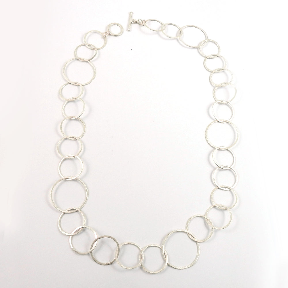 Handmade Solid 925 Sterling Silver Big Rings Chain Necklace Unique Design