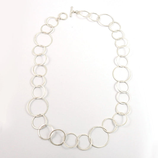 Handmade Solid 925 Sterling Silver Big Rings Chain Necklace Unique Design