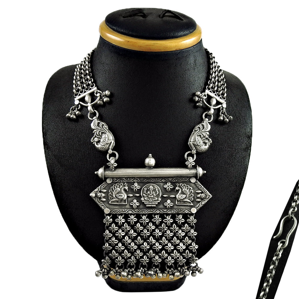 Oxidized 925 Solid Silver Statement Necklace Temple Jewelry