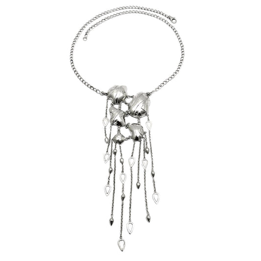Solid 925 Silver Hanging Chain Statement Necklace