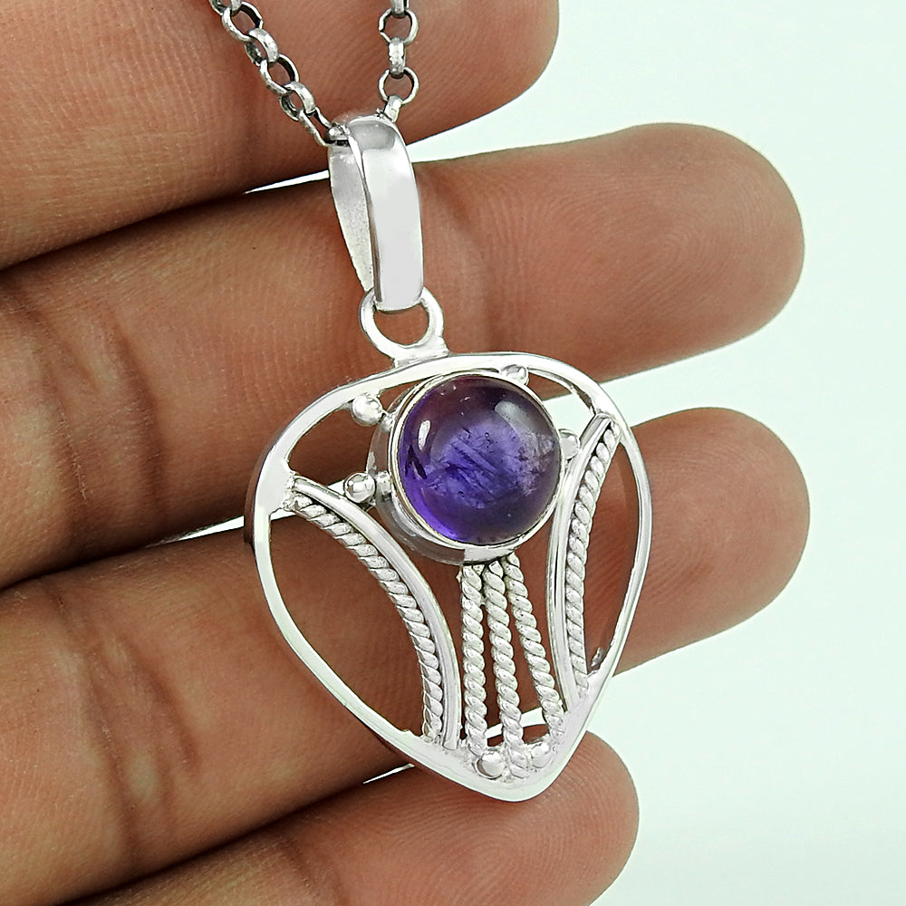 Birthday Gift Natural Amethyst Pendant Bohemian 925 Sterling Silver P4