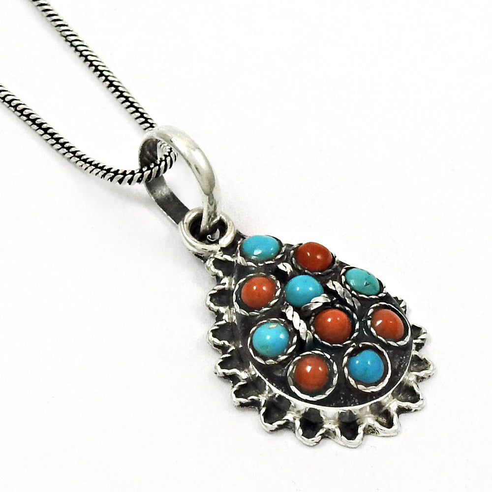 Round Throat Chakra Coral Boho Daughter Anniversary Pendant 925 Sterling Silver
