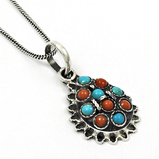 Round Throat Chakra Coral Boho Daughter Anniversary Pendant 925 Sterling Silver