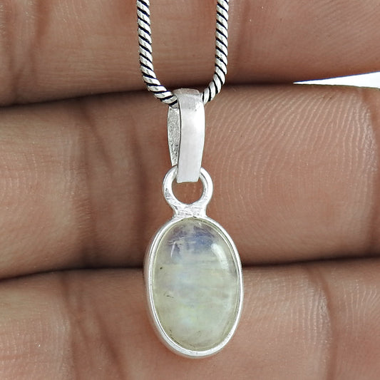 Birthday Gift 925 Silver Jewelry Rainbow Moonstone Gemstone Pendant Y44
