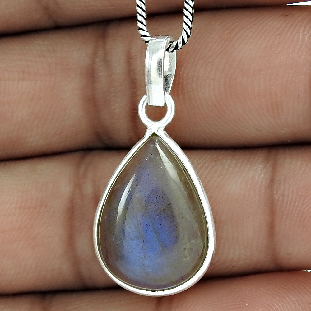 Labradorite Stone 925 Solid Silver Wedding Boho Tribal Daughter Birthday Pendant