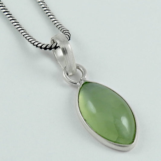 Natural Prehnite Gemstone Pendant Tribal 925 Sterling Silver Indian Jewelry B18