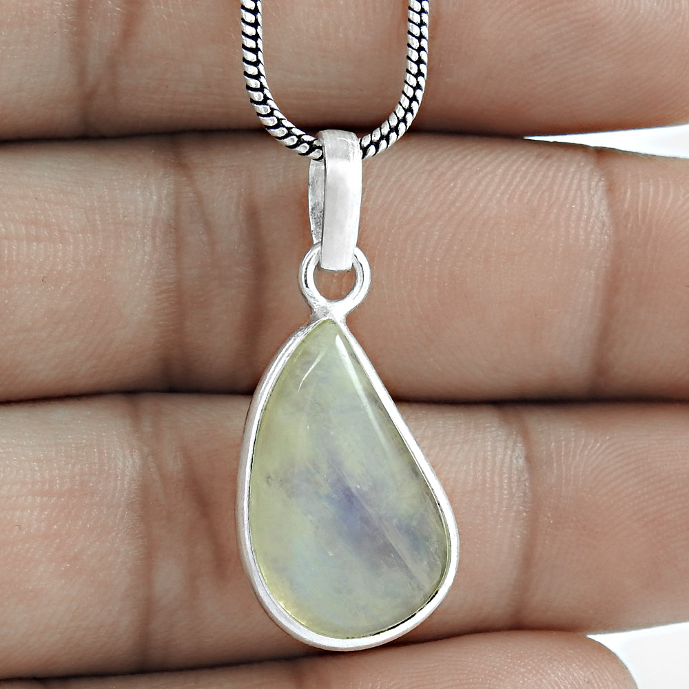Natural Rainbow Moonstone Gemstone 925 Silver Pendant Ethnic For Women Z6
