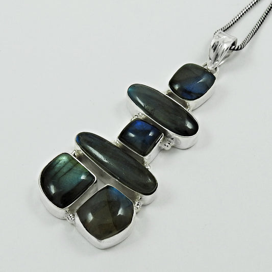 Cushion Labradorite Gemstone Wife Wedding Boho Inukshuk Pendant 925 Solid Silver