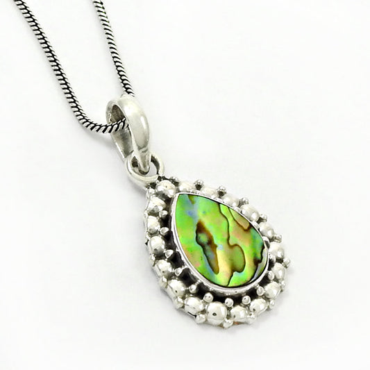 Pear Abalone Shell Stone Bezel Sister Unique Engagement Pendant Sterling Silver
