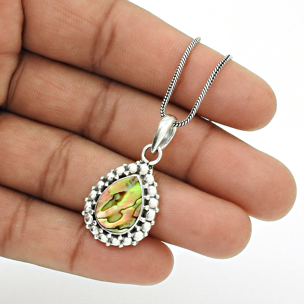 Pear Abalone Shell Stone Bezel Sister Unique Engagement Pendant Sterling Silver