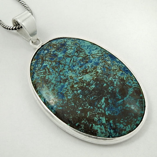 Gift For Her 925 Silver Natural Azurite Gemstone Pendant Vintage Look Q1