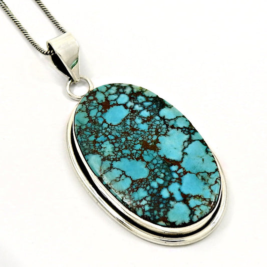 Oval December Natural Turquoise Bezel New Boho Handmade Pendant Sterling Silver