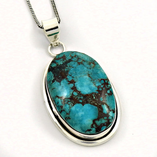 925 Solid Silver Turquoise Gemstone Sisters Day Vintage Throat Chakra Pendant