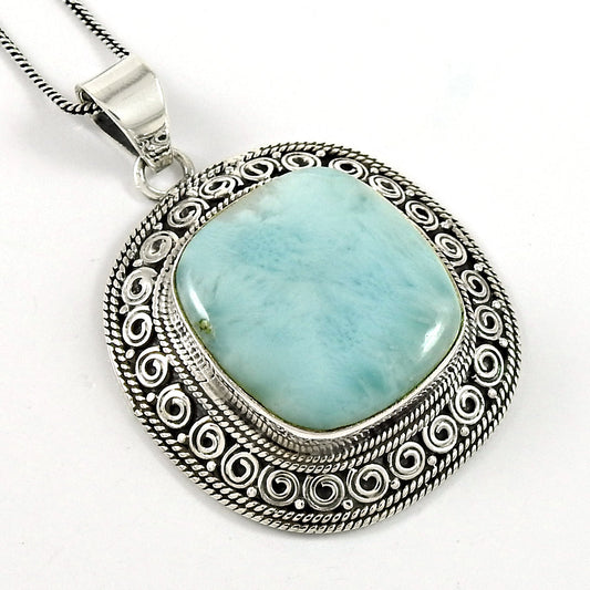 Birthday Gift 925 Sterling Silver Natural Larimar Gemstone Pendant Ethnic B25