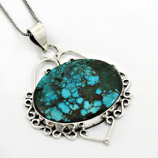 Oval Turquoise Stone 925 Sterling Silver December Tribal Wedding Elegant Pendant