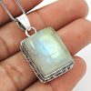 Crown Chakra Natural Rainbow Moonstone Tribal Sister Pendant 925 Solid Silver