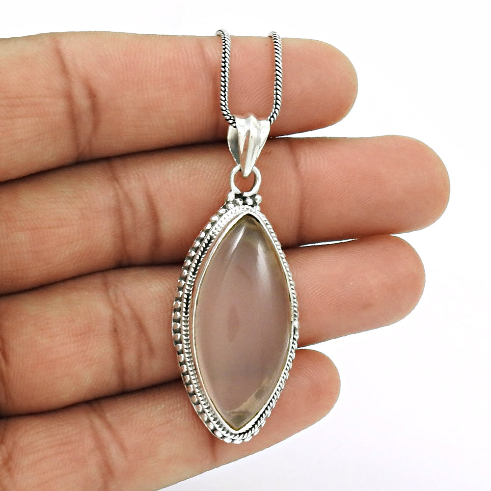 Gift For Her Rose Quartz Artisan Pendant 925 Sterling Silver Ethnic Jewelry K45