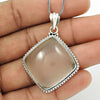 Cushion Rose Quartz Gemstone Tribal Unique Sister Bezel Pendant 925 Solid Silver