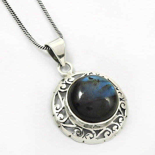 Birthday Gift Natural Labradorite Gemstone Pendant 925 Silver Jewelry S34