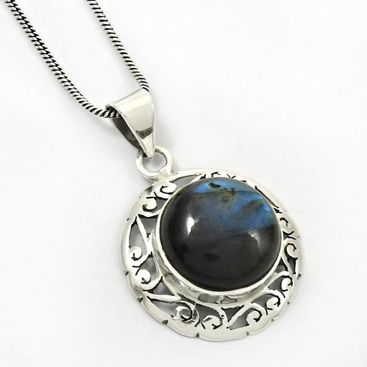 Birthday Gift Natural Labradorite Gemstone Pendant 925 Silver Jewelry S34