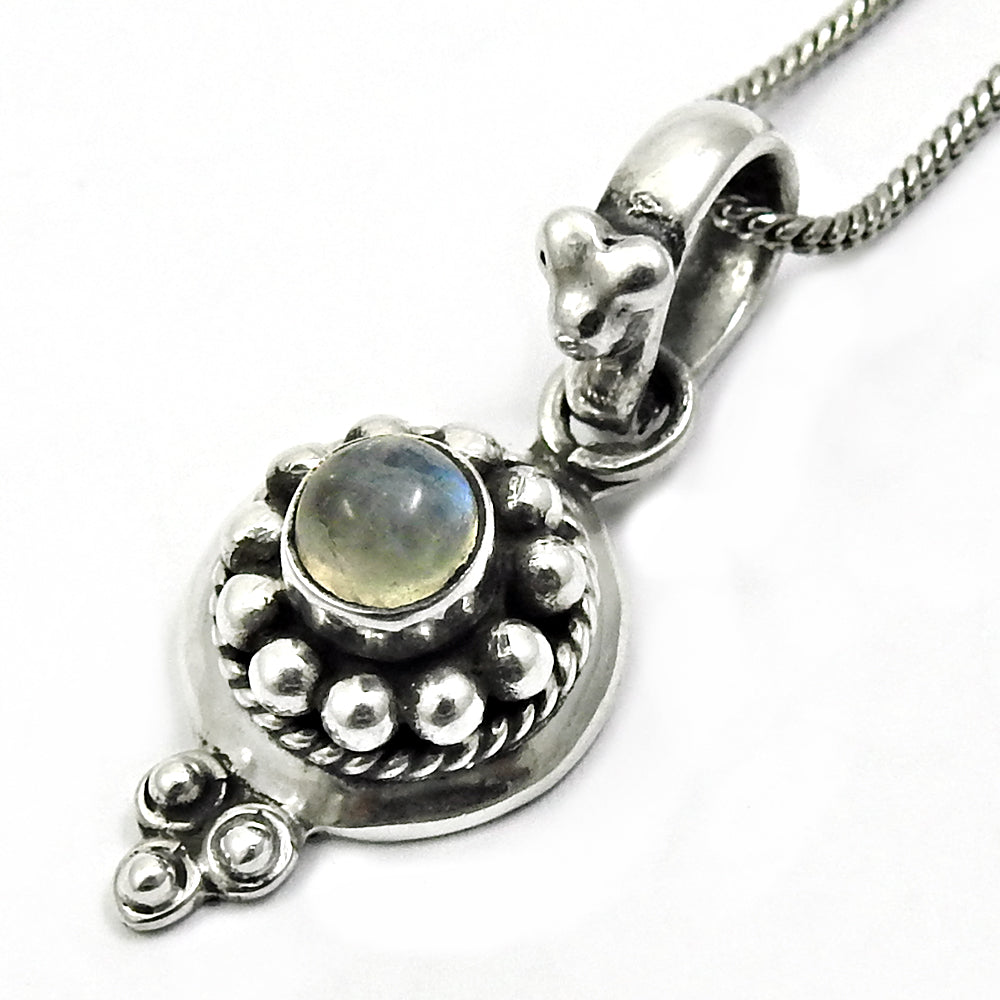 Rainbow Moonstone Gemstone Birthday Bohemian Mother Pendant 925 Sterling Silver