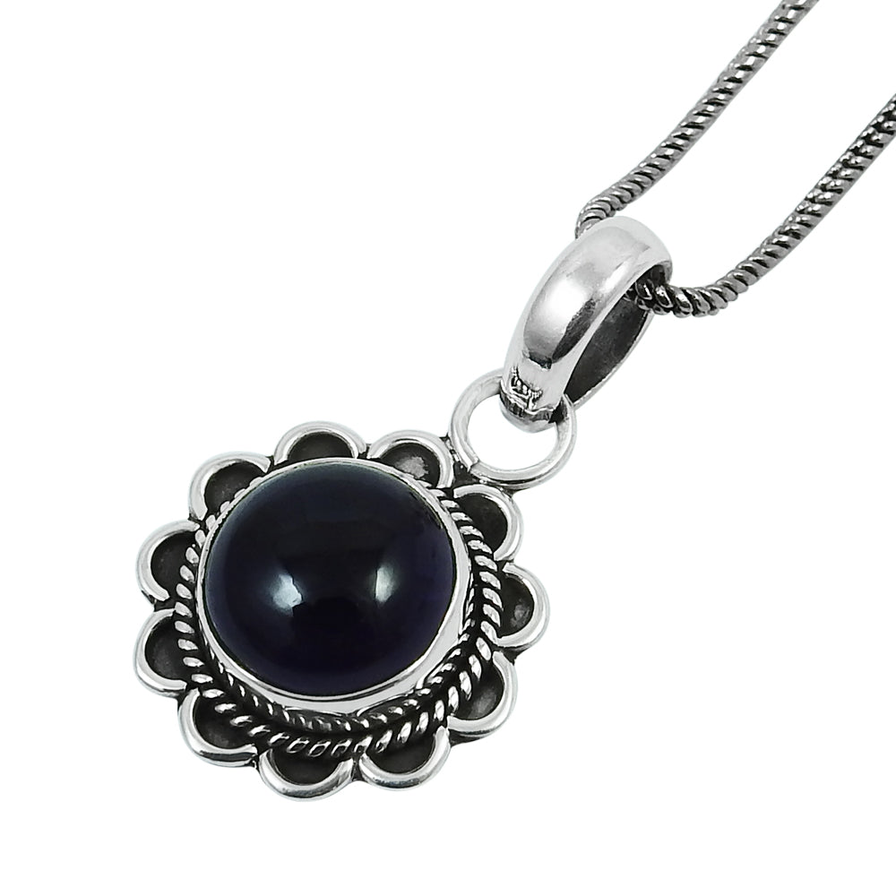 Round Natural Amethyst Trendy Engagement Vintage Daughter Pendant Solid Silver