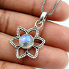 Crown Chakra Natural Rainbow Moonstone 925 Solid Silver Flower Birthday Pendant