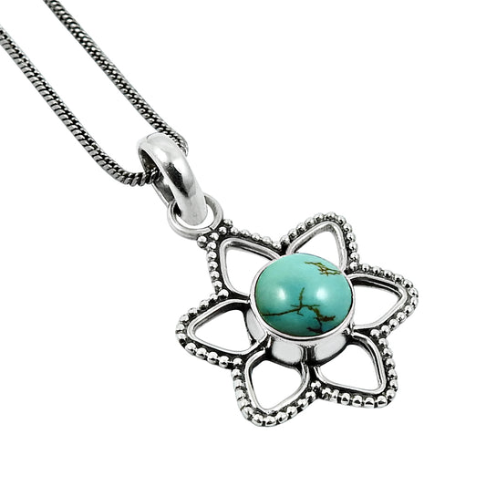 Turquoise Gemstone Sister Flower Ethnic Bezel December Pendant 925 Solid Silver