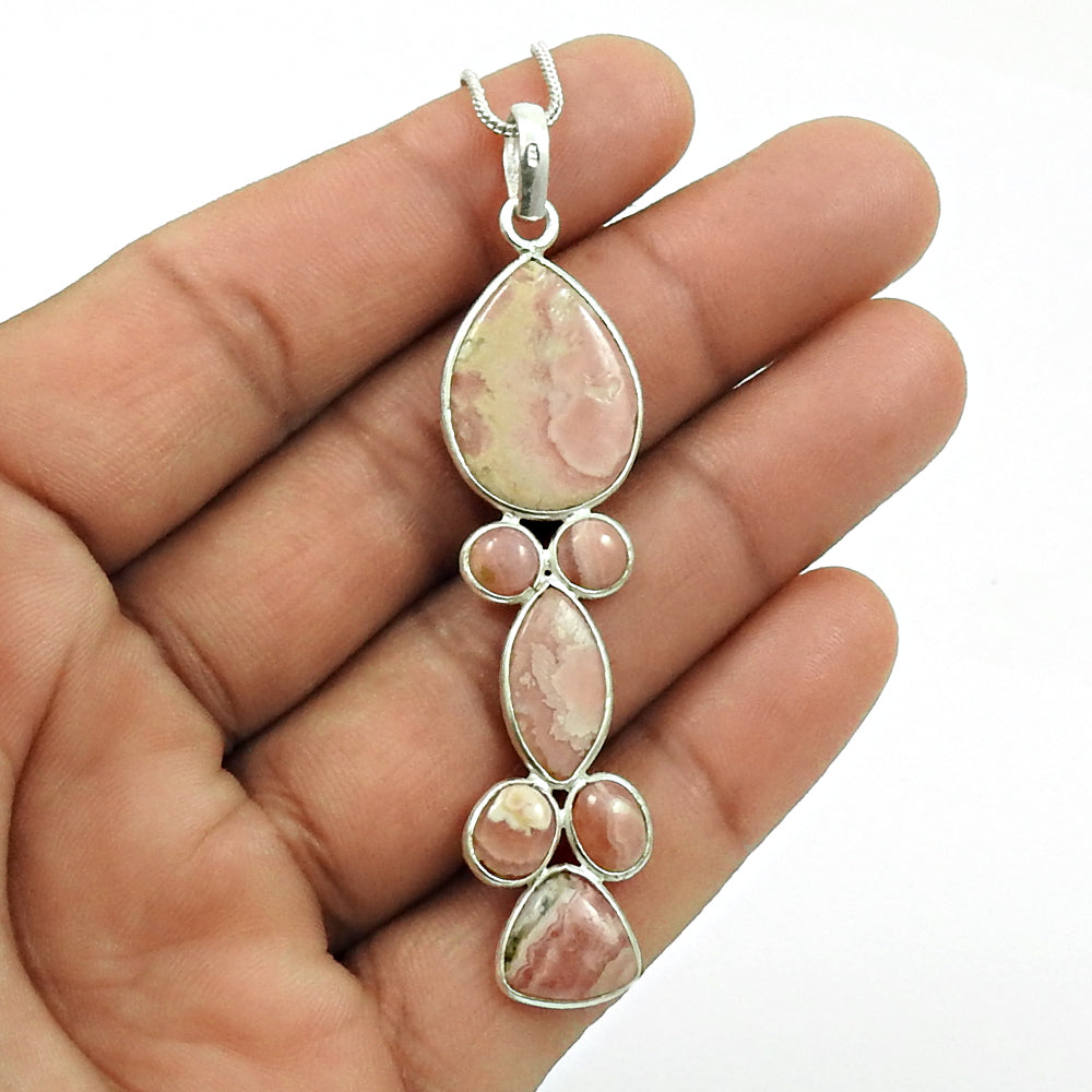 Natural Rhodochrosite Gemstone Pendant Ethnic 925 Sterling Silver For Girls P9