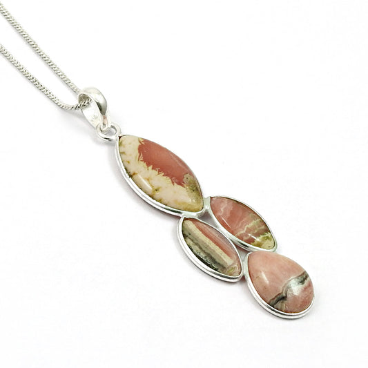 Natural Rhodochrosite Gemstone Pendant Ethnic 925 Sterling Silver Jewelry B29