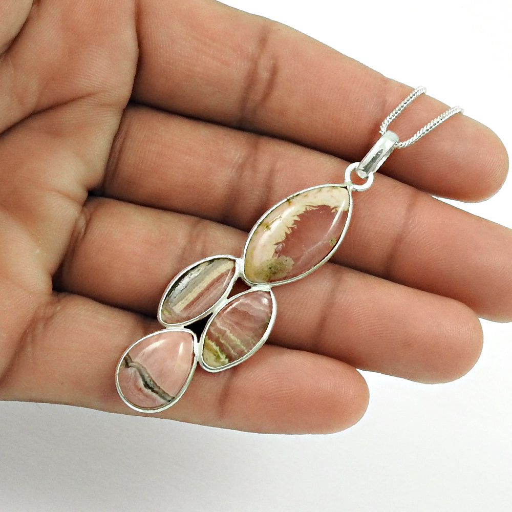 Natural Rhodochrosite Gemstone Pendant Ethnic 925 Sterling Silver Jewelry B29