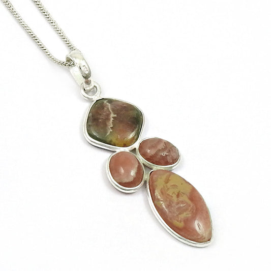 Natural Rhodochrosite Gemstone Pendant Boho 925 Sterling Silver For Girls D29