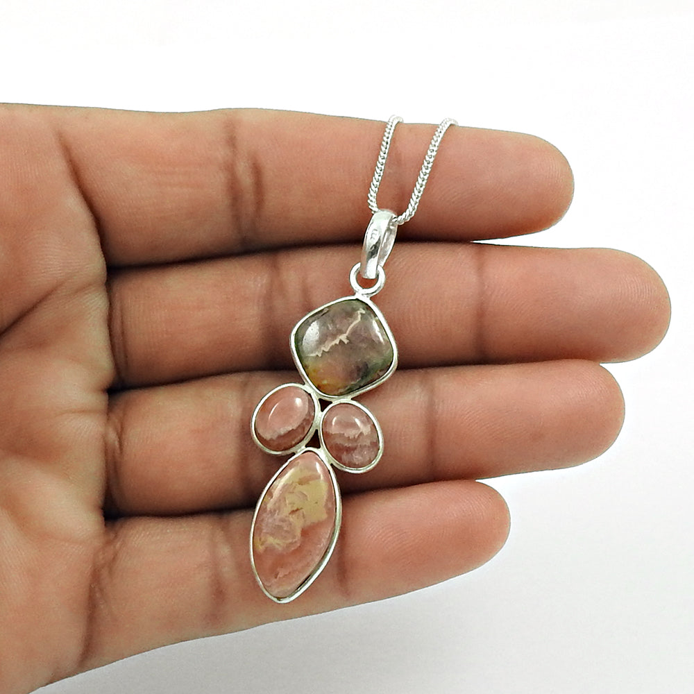 Natural Rhodochrosite Gemstone Pendant Boho 925 Sterling Silver For Girls D29