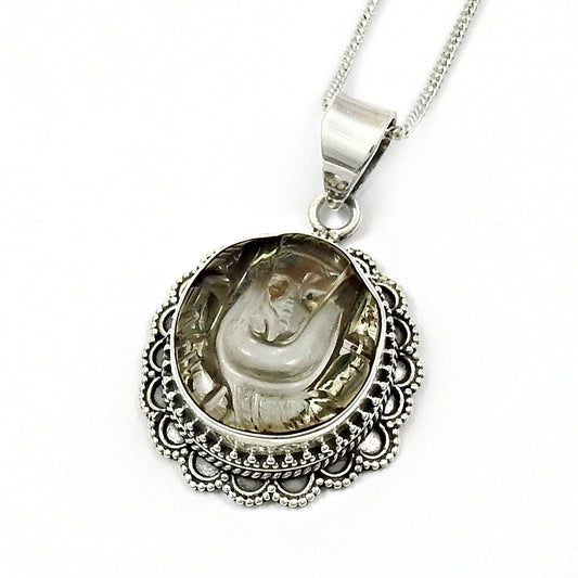 Gift For Her Crystal Ganesha Pendant 925 Sterling Silver Indian Jewelry L10