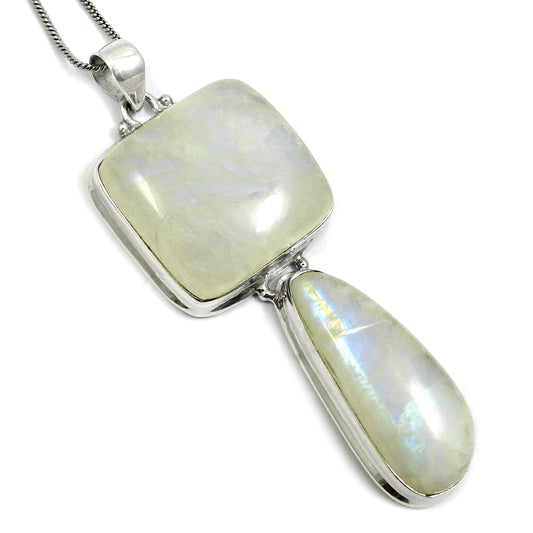 Solid Silver Rainbow Moonstone Stone Anniversary Bohemian Friend Gift Pendant