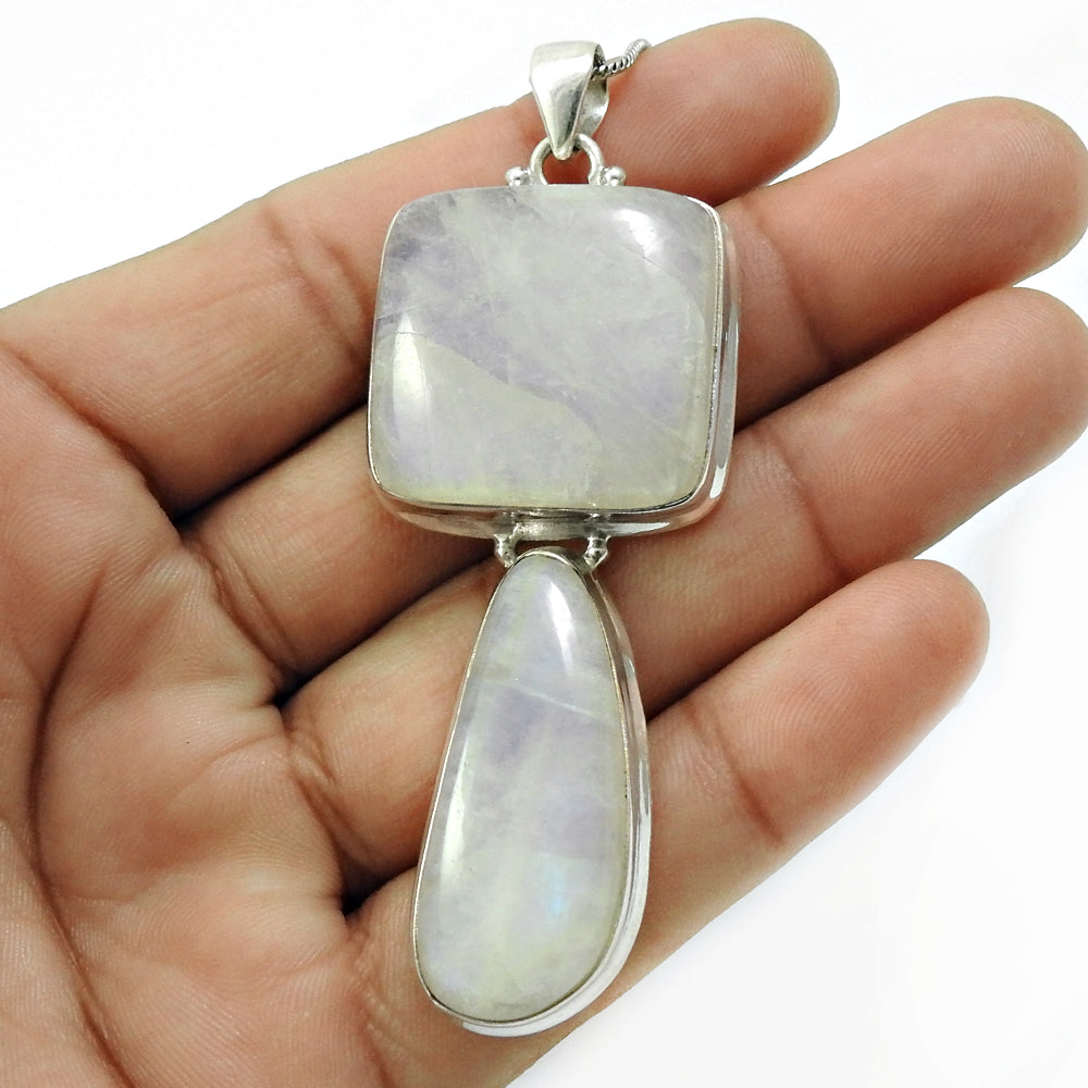 Solid Silver Rainbow Moonstone Stone Anniversary Bohemian Friend Gift Pendant