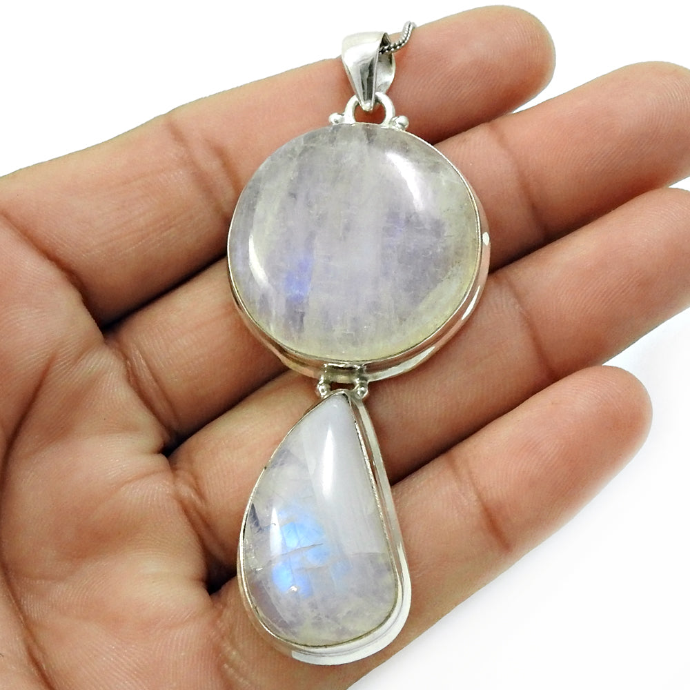 925 Solid Silver Natural Rainbow Moonstone Artisan Trendy Tribal Mother Pendant