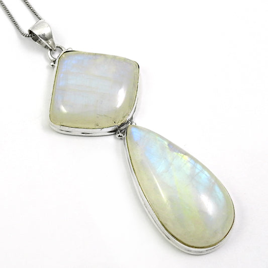 925 Solid Silver Pear Natural Rainbow Moonstone Engagement New Bohemian Pendant