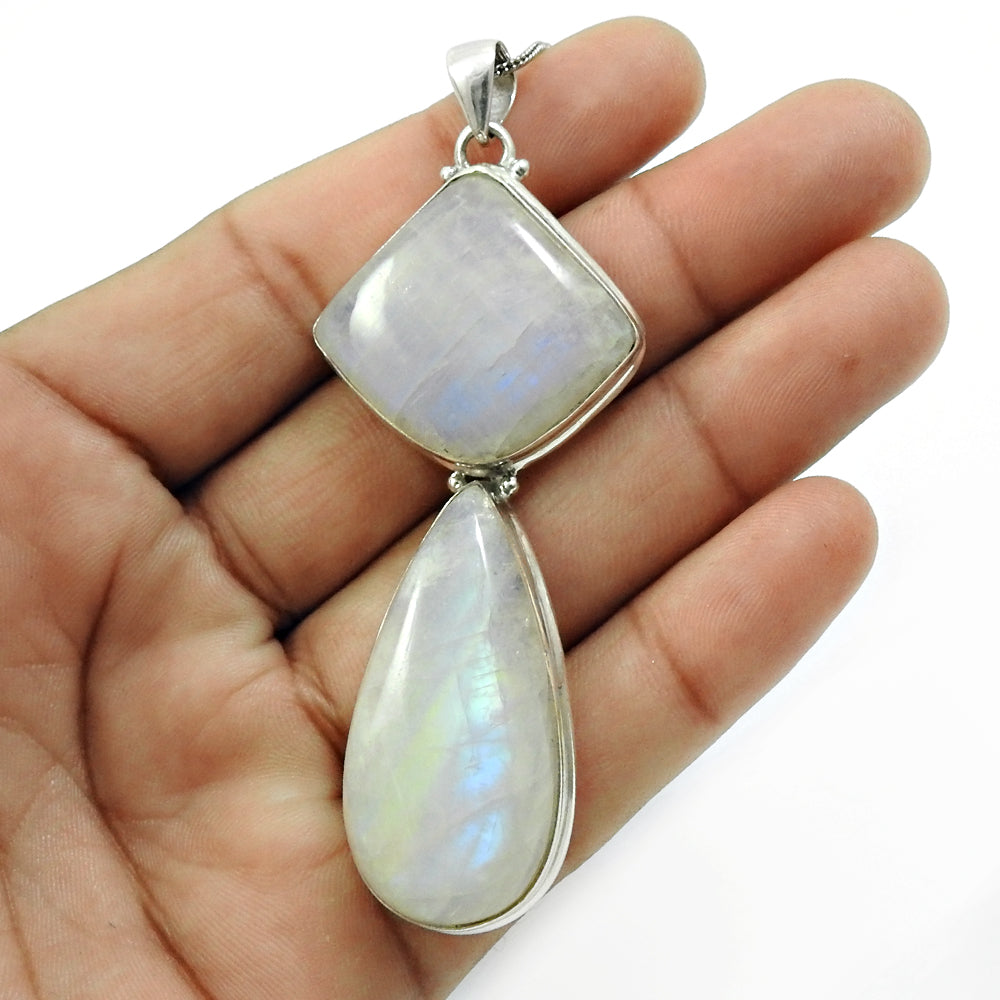 925 Solid Silver Pear Natural Rainbow Moonstone Engagement New Bohemian Pendant