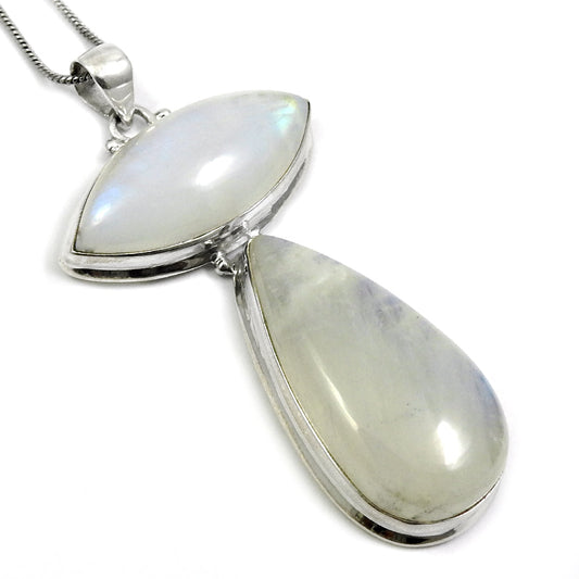 Pear Rainbow Moonstone Gemstone 925 Sterling Silver Bezel Wife Vintage Pendant