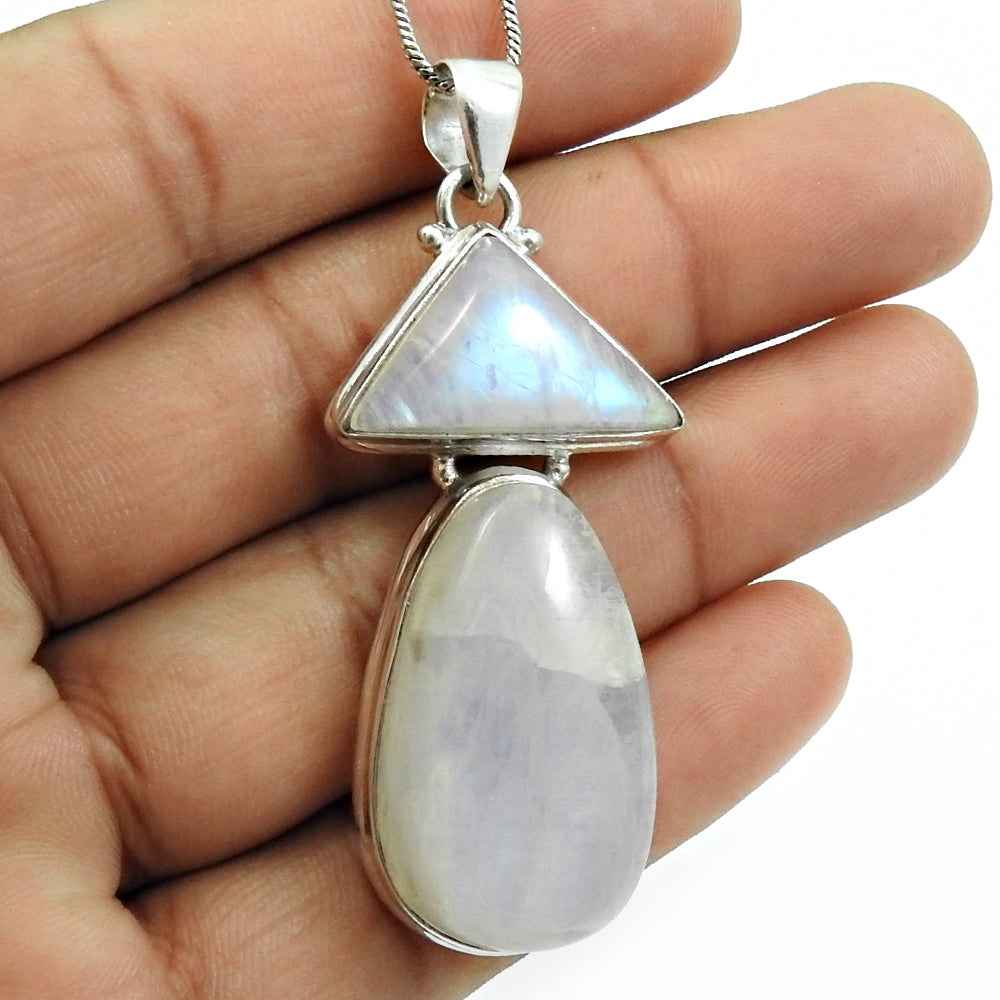 925 Sterling Silver Rainbow Moonstone Gemstone Boho Vintage Handcrafted Pendant