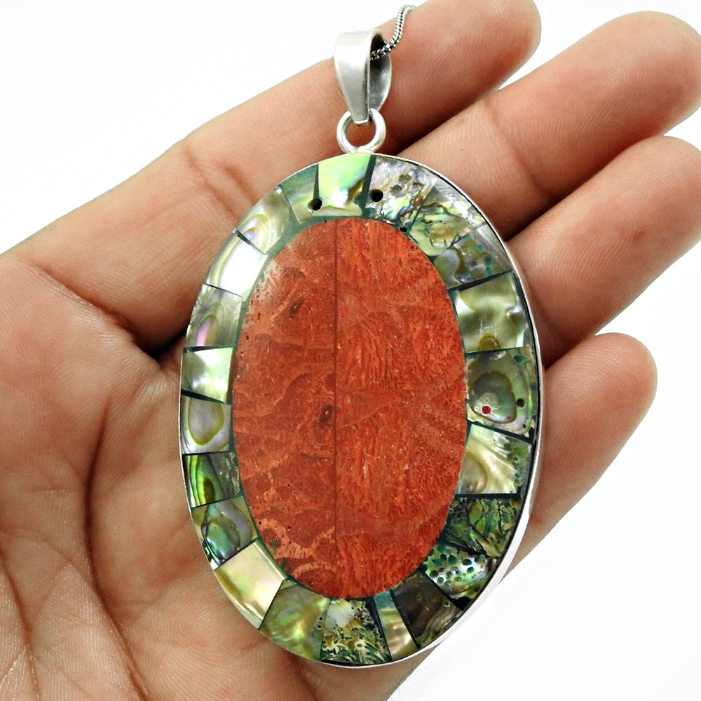 Shell Mother of Pearl Pendant 925 Sterling Silver Handmade Indian Jewelry