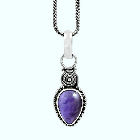Natural Amethyst 925 Sterling Silver Bezel Bohemian Mother Engagement Pendant