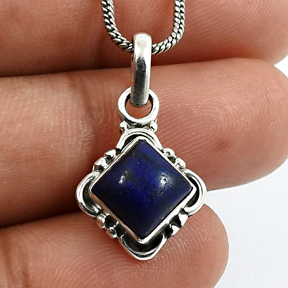 Natural Lapis Lazuli Gemstone Pendant Tribal Blue 925 Sterling Silver G87