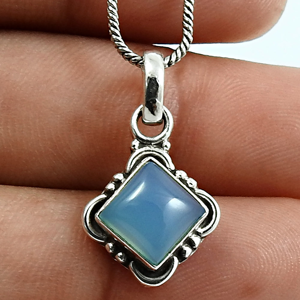 Natural Chalcedony Gemstone Pendant Vintage 925 Sterling Silver For Girls D30